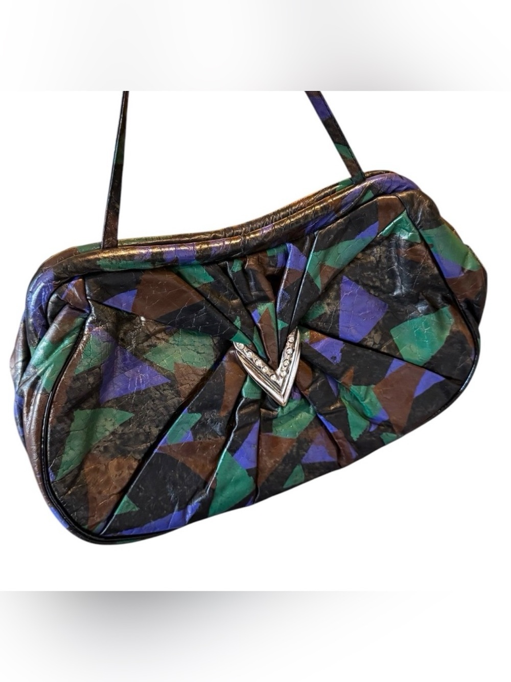 Multicolor Geometric Mimo Sacs Toronto Vintage leather clutch shoulder purse